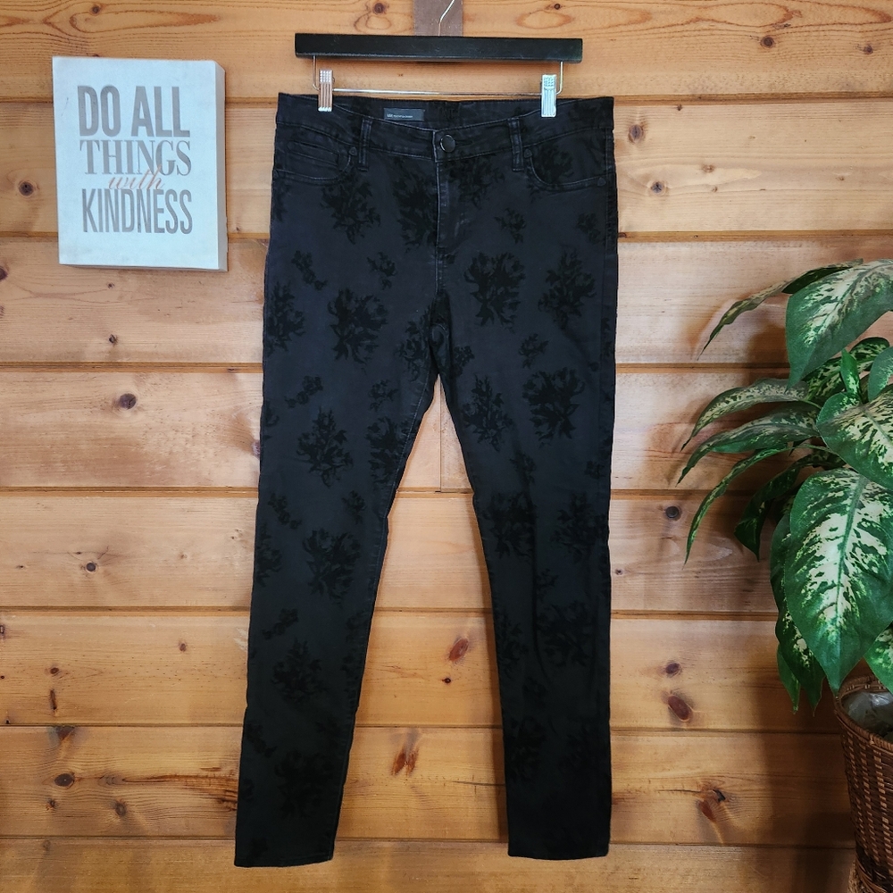 KUT From KLOTH Mia Toothpick Skinny Jeans‎ Black Floral Brocade Stretch 10 X 30"